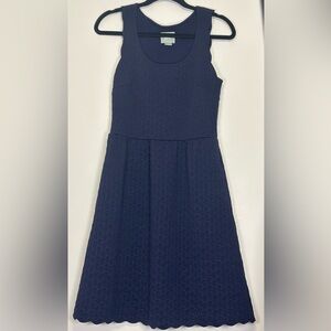 Maeve Anthropologie Caye Scalloped Fit and Flare Mini Dress Navy Size Small